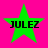 Four green star icons with black text "JULEZ" on a bright pink background, arranged in a with slight variations in star shape and text alignment