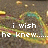 A pixelated animated icon with a heart-shaped rainbow trail and floating golden rectangles on a dark background, displaying text that changes from 'i wish he knew...' to empty space.