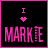 A 48x48 pixel animated buddy icon with a black background, pink border, and two frames showing text "I ❤️ MARKIE" where the heart symbol animates between frames.