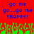 Red background with blue pixelated text reading 'go me go...go me !!BAMM!!' repeated twice, green and brown pixelated shapes at the bottom.