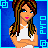 Animated contact sheet of a cartoon woman with long brown hair and blue eyes, wearing a white sleeveless top, displayed across 15 frames showing subtle facial expression changes against a blue background with light blue square borders.