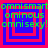 Green text reading 'omnismart omnious omnisexy!' appears over a blue and red concentric square pattern with alternating color layers.