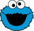 Pixelated blue character face with large white eyes, black pupils, and a wide open mouth showing no teeth.