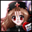 Pixelated anime-style character with red eyes and brown hair wearing a black hat with a red cross, next to text reading "Anime IM" and "com" on a black background.