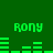 Green pixelated text 'Rony' appears in four positions with changing green bar graphs below each, on a solid dark green background.