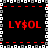 Pixelated red text "LY$OL" appears in four quadrants on a black background with red and white pixel borders.