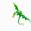 Green dragon with wings and tail breathes fire in three showing flame growth from mouth to full burst