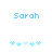 Pixelated blue text 'Sarah' above a of five light blue snowflake icons on white background