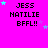 Bright pink background with repeated text 'JESS NATILIE BFFL!!' and scattered cyan and purple stars in a
