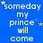 Blue background with white text repeating 'someday my prince will come' in a , scattered yellow and light blue stars