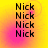 Four identical display vertical stacks of 'Nick' text on a yellow-to-pink gradient background with faint circular patterns
