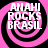 Four identical pink and black spiral-patterned icons with white text reading "ANAHI ROCKS BRASIL" arranged in a