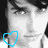 Black-and-white portrait of a person with dark hair, featuring blue heart outline symbols in different positions across frames.