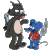Static pixel art of two cartoon characters: a large black cat and smaller blue mouse standing side-by-side on gray background.