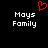 A black background displays two identical text blocks reading 'Mays Family' in white pixelated font, with a red heart symbol above the left block.