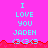 Pixelated text on bright pink background with red wave-like border, showing 'I LOVE YOU JADEN <3<3' in cyan letters.