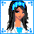 Pixel art buddy icon featuring a cartoon woman with long dark hair and blue headband on left, next to pixelated text "wat can an azn chick do for u?" on right against solid blue background.