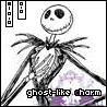 A skeletal figure with a wide grin and hollow eyes stands against a purple-tinged background, wearing a striped shirt under a black coat.