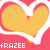A pixelated heart-shaped icon with a yellow interior and red outline, featuring a white speech bubble containing the text 'fRAZEE' in white block letters on a red background.