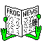 Pixelated icon shows a green frog holding an open newspaper with 'FROG NEWS' text on the pages against gray background.