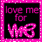 A 48x48 pixel animated buddy icon featuring a black background with pink text and border, displaying "love me for" above stylized "VRB" letters that animate between two states.