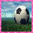 Pixelated soccer ball on grass with blue sky background, next to text reading "Tabby Loves Soccer!" in black font on light blue bordered by pink frame