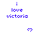 Blue pixelated text 'i love victoria' with heart symbols on white background, partially cropped at bottom right.