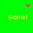 Green background with four yellow "Garret" text blocks and pink pixel clusters in corners and center.