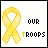 Six display a yellow ribbon icon with text variations on white backgrounds, showing subtle animation changes in the ribbon and text