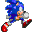 Pixelated blue hedgehog character in multiple poses including running, standing, and curled into a ball against gray background.