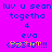 Pixelated text and symbols on a bright purple background with blue and yellow accents.