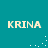 Four instances of the word KRINA in light beige pixelated text on a teal background, with scattered white dots forming partial arcs between them.