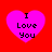 Four identical pink hearts on red background with black text "I Love You" inside each heart.