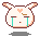 Pixel art of a round white creature with brown outline, peach ears, and heart-shaped blush; left side shows closed eyes with tears, right side shows open eyes with tears.