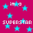 Pixelated cyan stars and text on a solid magenta background with no visible motion.