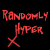 A contact sheet of 7 animated frames showing the text "Randomly Hyper" in different colors with a red X symbol below each phrase on a black background.