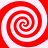 Four red and white spiral patterns arranged in a square with a central white cross shape