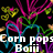 Animated pixel art with colorful, flowing lines and text reading "Corn pops Bori" on a black background.