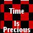 A 4-frame animated contact sheet showing a red and black checkered background with the text "Time Is Precious" in white pixelated font, where each frame displays different diamond-shaped patterns on the background.