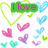 Pixelated heart pattern with green text boxes containing pink and white words on a white background.