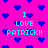 Pixelated pink background with scattered blue hearts and repeated cyan text "I LOVE PATRICK!!" in a retro digital style.