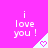 A bright pink background displays repeated white text 'i love you!' with a small heart icon in the corner of each frame.