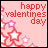 Pixelated static icon with pink background featuring red text and star-shaped flowers.