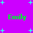 Purple background with cyan plus signs and four instances of green text reading 'Emily' in a