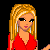 Pixel art contact sheet showing a blonde woman in red top and brown pants across multiple frames with text fragments about Valentine's Day, including one frame where she holds a heart symbol.