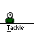 Pixelated green-shirted figures with white faces perform tackle actions under 'Tackle' text on gray background.