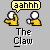 Pixelated image with two yellow hands, a speech bubble saying 'aahhh', and text reading 'The Claw' on gray background.
