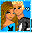 Pixelated cartoon-style buddy icon showing two characters in a close embrace against a blue background with a heart symbol, rendered in 48x49 pixel dimensions on a light gray contact sheet grid.