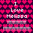Pixelated icon with repeating heart pattern background and text "I Love Melissa" in white, surrounded by exclamation marks.