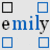 blue and black outlined squares with the name 'emily' repeated in alternating blue and black lettering across two